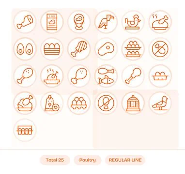 Regular Line Detail Enhanced Vector Icons from Poultry Set with 25 128x128 .. Stock Illustration