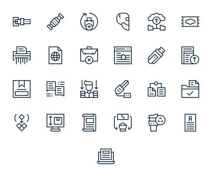 Regular Line Display Perfect Vector Icons from Digital File Set with 25 256.. Illustrazione stock