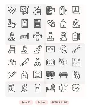 Regular Line Editable Vector Icons from Patient Set with 42 64x64 Icons Stock Illustration