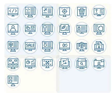 Regular Line Grid Fitted Vector Icons from Computer Screen Set with 25 64x6.. Stock Illustration