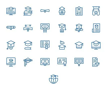 Regular Line Grid Fitted Vector Icons from Graduation Set with 25 64x64 Icons Stock Illustration