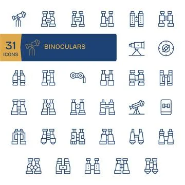 Regular Line Grid Fitted Vector Icons from Binoculars Set with 35 256x256 Ico Stock Illustration