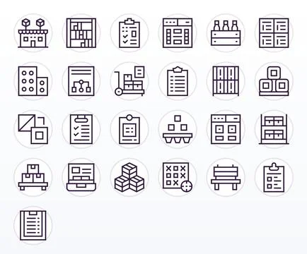 Regular Line Pixel Aligned Vector Icons from Boxes Set with 25 256x256 Icons Stock Illustration