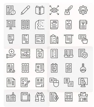 Regular Line Pixel Aligned Vector Icons from Document Set with 42 High Reso.. Stock Illustration