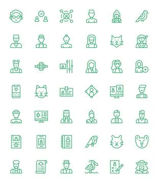 Regular Line Pixel Aligned Vector Icons from Profile Set with 42 128x128 Icon Stock Illustration