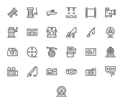 Regular Line PIXEL Perfect Vector Icons from Reel Set with 25 256x256 Icons Stock Illustration