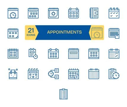 Regular Line Style Appointments Vector Icons with 25 High Resolution Pixel .. Stock Illustration