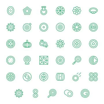 Regular Line Style Concentric Vector Icons with 35 High Resolution Detail E.. Illustrazione stock