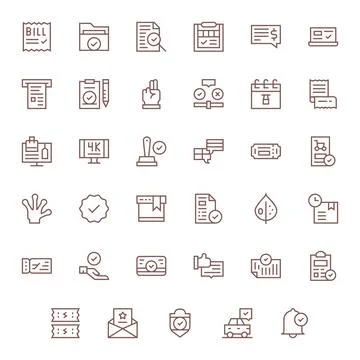 Regular Line Style Confirmation Vector Icons with 35 128x128 Display Perfec.. Stock Illustration