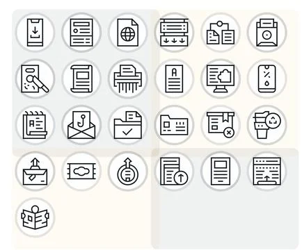 Regular Line Style Digital File Vector Icons with 25 256x256 Pixel Aligned .. Stockillustratie