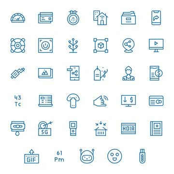 Regular Line Style Digital Vector Icons with 35 High Resolution Editable De.. Stock Illustration
