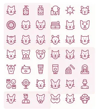 Regular Line Style Face Vector Icons with 42 256x256 Grid Fitted Designs Stock Illustration