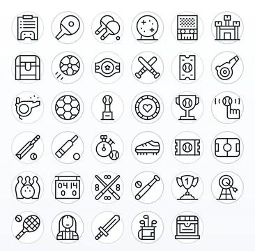 Regular Line Style Game Vector Icons with 35 128x128 Pixel Optimized Designs Illustrazione stock