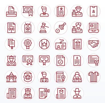 Regular Line Style Official Vector Icons with 35 256x256 Pixel Aligned Design Stock Illustration