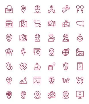 Regular Line Style Place Vector Icons with 42 64x64 Display Perfect Designs 스톡 일러스트