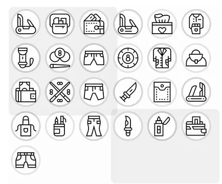 Regular Line Style Pocket Vector Icons with 25 High Resolution Pixel Optimi.. Stock Illustration