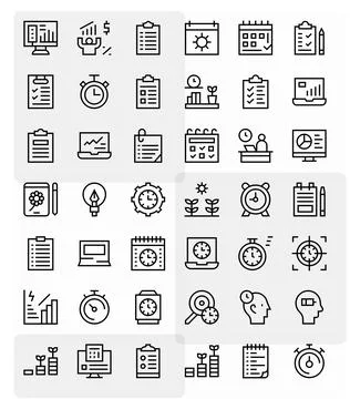 Regular Line Style Productivity Vector Icons with 42 64x64 Detail Enhanced .. Illustrazione stock