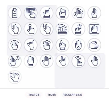 Regular Line Style Touch Vector Icons with 25 64x64 Pixel Optimized Designs Stock Illustration