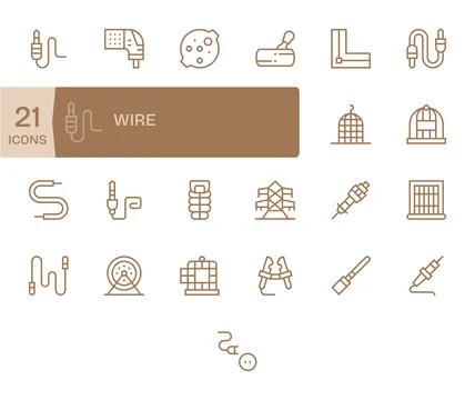 Regular Line Style Wire Vector Icons with 25 High Resolution Pixel Aligned .. Stock Illustration