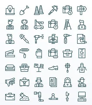 Regular Line Style Work Vector Icons with 42 256x256 Editable Designs Stock Illustration