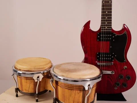 Regular music guitar bongo closeup instrument 1 Stock Photos