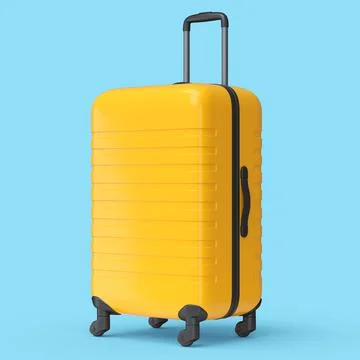 Regular orange polycarbonate suitcase isolated on blue background. イラスト素材