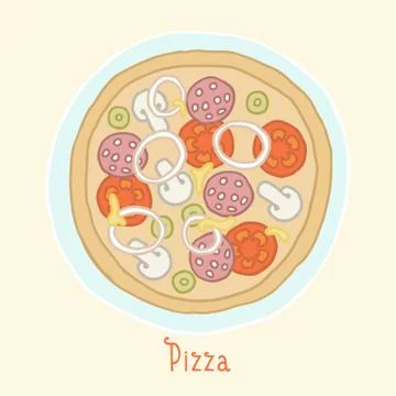 Regular pizza on a plate. Stock Illustration