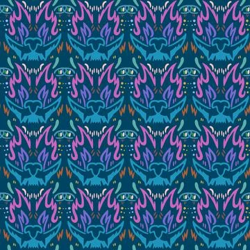 Regular psychedelic pattern with crying wolf heads. Stock Illustration