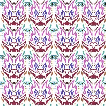 Regular psychedelic pattern with crying wolf heads. Stockillustratie