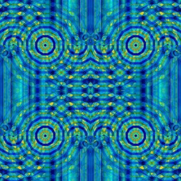 Regular round ornamental pattern blue turquoise yellow green centered Stock Illustration