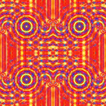 Regular round ornamental pattern red orange yellow blue purple centered Stock-Illustration