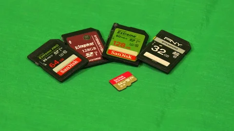 Regular SD Memory Cards storage shot in Chroma Key Stock Footage 144376244