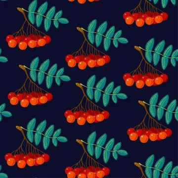 Regular seamless pattern with red Rowan berries Stock Illustration