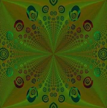 Regular spiral pattern olive green ocher red centered Stock Illustration