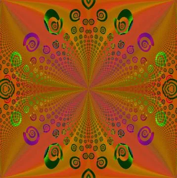 Regular spiral pattern orange ocher green purple centered Stock Illustration