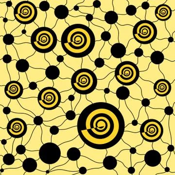 Regular spirals and circles pattern yellow black Stock Illustration