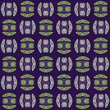 Regular spirals pattern green and gray with black outlines on purple shifted Stock Illustration
