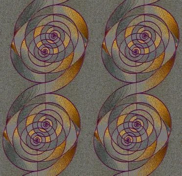 Regular spirals pattern silver gray and gold with purple outlines vertically Stock Illustration