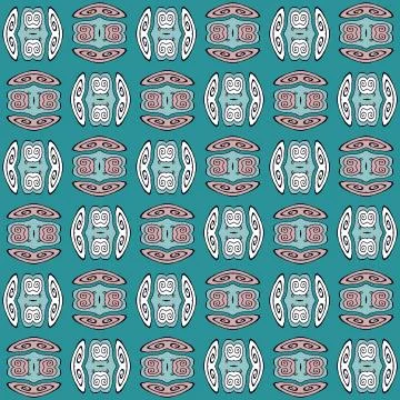 Regular spirals pattern turquoise green white pink with black outlines Stock Illustration