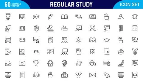Regular Study line icon set. Student vector line icon set. Featuring gradua.. Stock Illustration