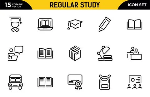 Regular Study line icon set. Student vector line icon set. Featuring gradua.. Stock Illustration