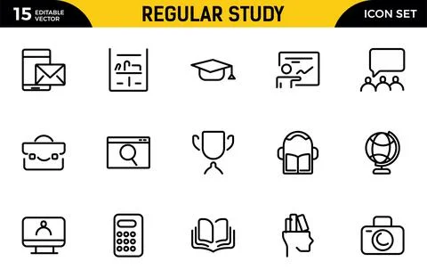 Regular Study line icon set. Student vector line icon set. Featuring gradua.. Illustrazione stock