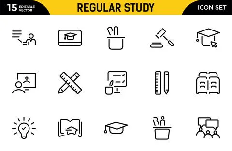 Regular Study line icon set. Student vector line icon set. Featuring gradua.. Stock Illustration