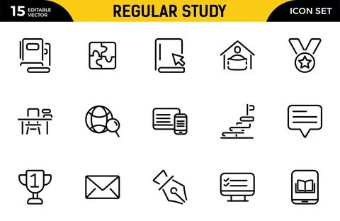 Regular Study line icon set. Student vector line icon set. Featuring gradua.. Stock Illustration