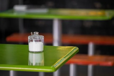 Regular Table Salt on cafe table in Asia Stock Photos