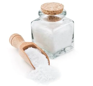 Regular table salt in a glass bottle Foto stock
