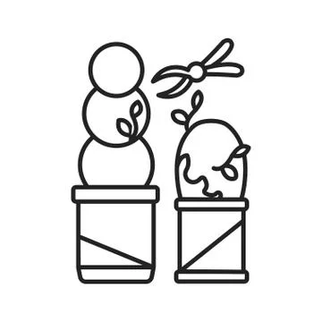 Regularly prune plant black line icon. Removal of dead leaves. Care procedure Stock Illustration