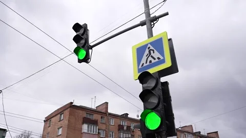 Regulated section of road, red traffic light changes color to green Stock Footage 270320456