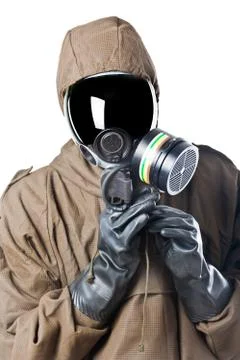 Regulating the gas mask Stock Photos