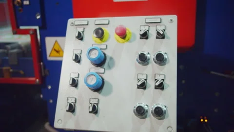 Regulation buttons on machine control panel in workshop Stock Footage 231225660